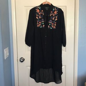 Boohoo black shirt dress with floral embroidery
